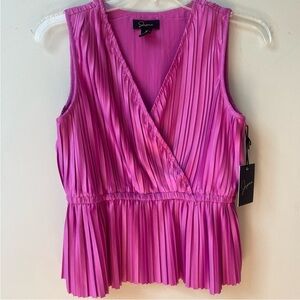 Japna Satin‎ V Neck Wrap Sleeveless Top Blouse Womens Medium Pink Pleated NWT